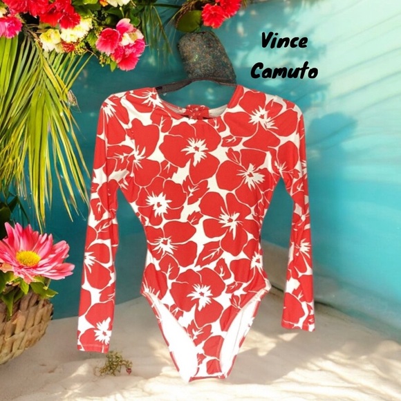 VINCE CAMUTO NWT WOMENS ONE PIECE SWIMWEAR SUIT RASH GUARD LONG SUN SIZE 10 - Picture 1 of 5